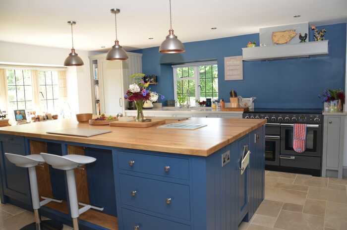 blue freestanding kitchen island