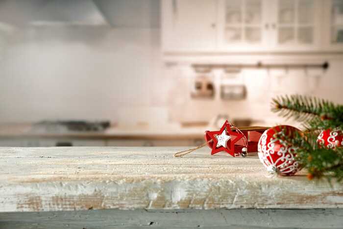 granite worktop with christmas decorations