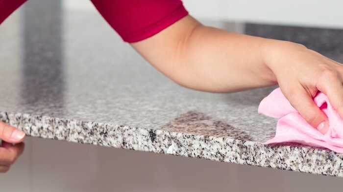cleaning a granite worktop