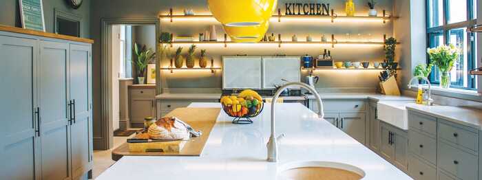 kitchen with statement lighting