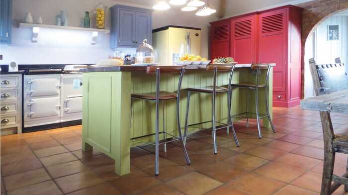 green freestanding kitchen island