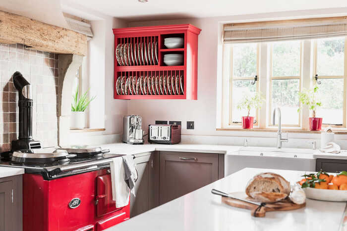 red freestanding kitchen